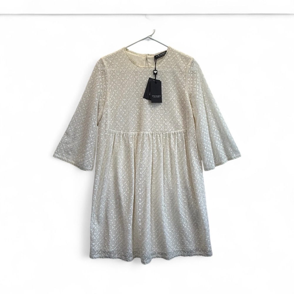 Twin-Set “Simon’s Barbies” Ivory Diamond Lace Babydoll Dress.Size 40/S